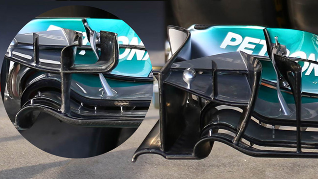 Sulla Mercedes W05 c'è un'ala anteriore nuova