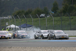 Crash at the new part of the track: Bruno Spengler, Team HWA AMG Mercedes C-Klasse, Miguel Molina, Audi Sport Rookie Team Abt, Audi A4 DTM, Mattias Ekström, Audi Sport Team Abt Audi A4 DTM