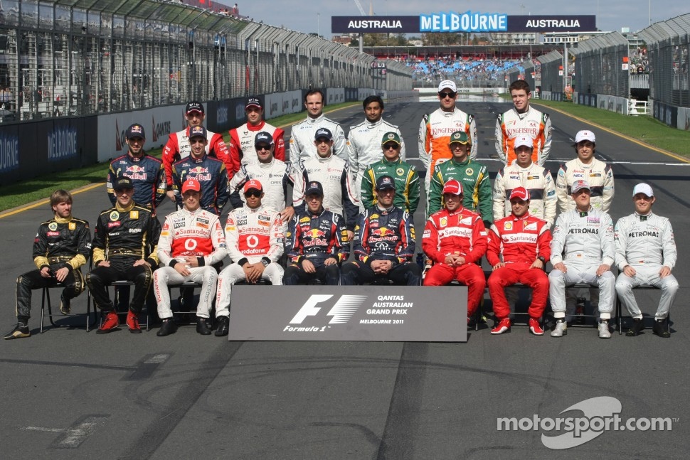 The traditional drivers group photo