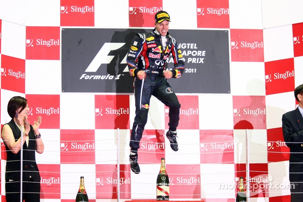 Podium: race winner Sebastian Vettel, Red Bull Racing