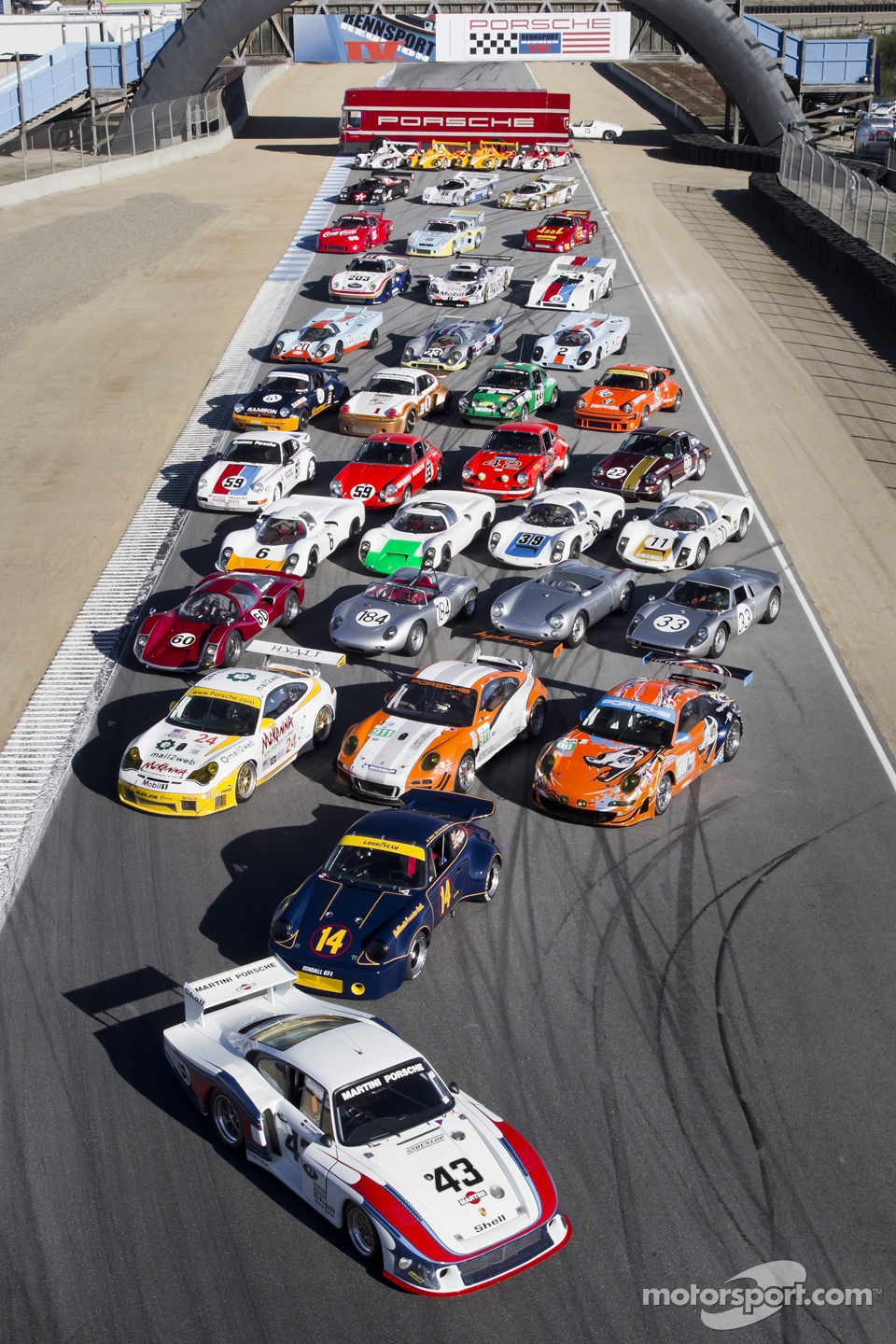 The Porsche family of cars present for this year's Porsche Rennsport Reunion IV