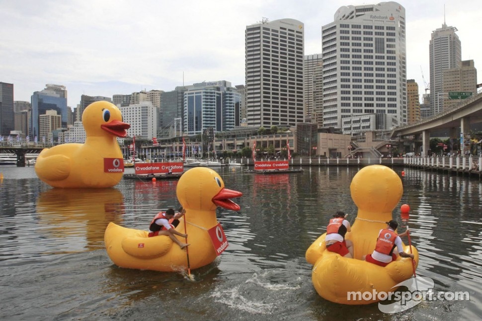 Craig Lowndes and Jamie Whincup in the Vodafone Giant Rubber Duck Race