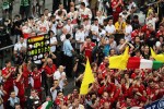 Ferrari celebrate victory in parc ferme with Sauber and McLaren