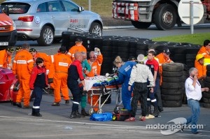 Aftermath of the crash between #81 AF Corse Ferrari 458 Italia and #8 Toyota Racing Toyota TS 030 - Hybrid: Anthony Davidson safe on a stretcher