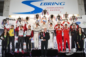 GTC podium: class winners Cooper MacNeil, Jeroen Bleekemolen, Dion von Moltke, second place Nelson Canache, Spencer Pumpelly, Brian Wong, third place Henrique Cisneros, Marco Seefried, Sean Edwards