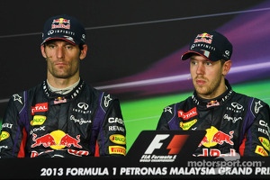 The post race FIA Press Conference, Mark Webber, Red Bull Racing, second; Sebastian Vettel, Red Bull Racing, race winner