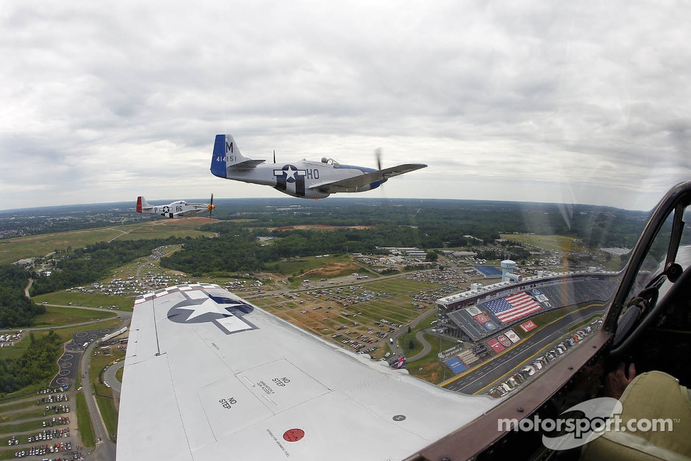 Pre-race flight over the Charlotte area with historical fighter planes