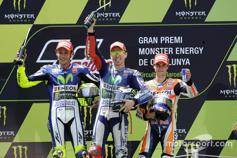 2015: 1. Jorge Lorenzo, 2. Valentino Rossi, 3. Dani Pedrosa