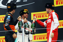Podium: Sergio Perez, Sahara Force India F1; Lewis Hamilton, Mercedes AMG F1, Sebastian Vettel, Ferr