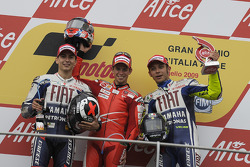 Podium: Sieger Casey Stoner, 2. Jorge Lorenzo, 3. Valentino Rossi
