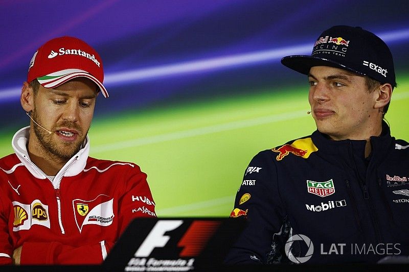 Sebastian Vettel, Ferrari, and Max Verstappen, Red Bull