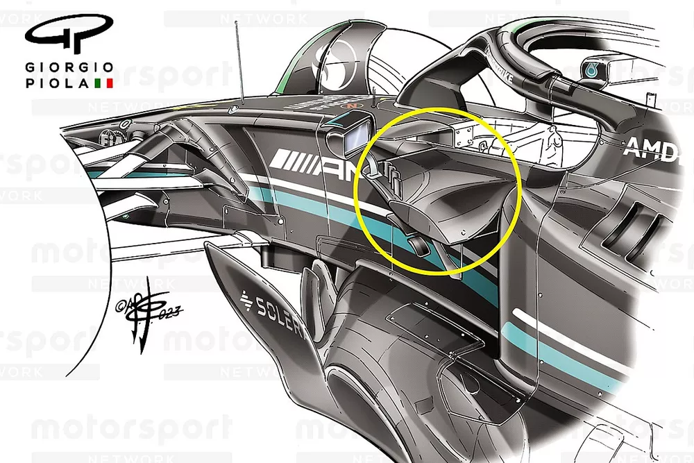 Detalle del alet&iacute;n central del Mercedes W14
