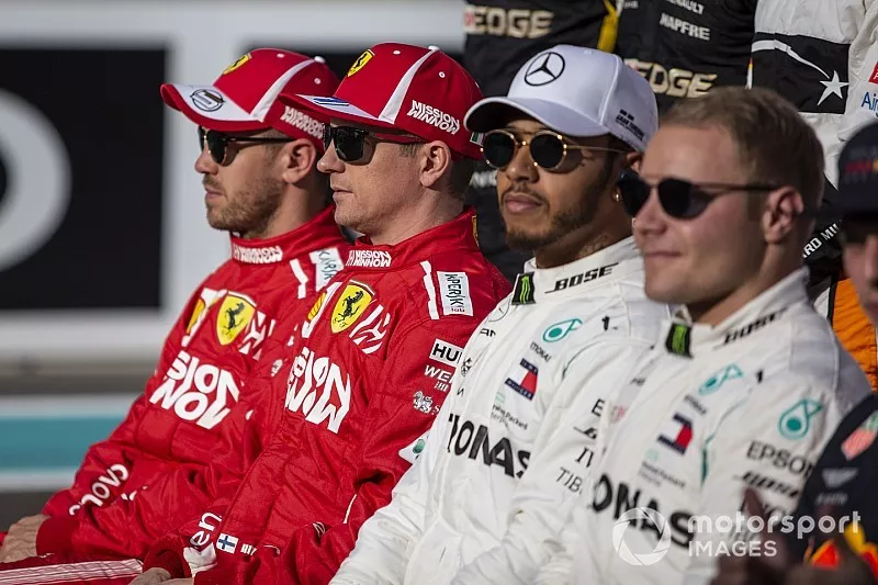 Sebastian Vettel, Ferrari, Kimi Raikkonen, Ferrari, Lewis Hamilton, Mercedes AMG F1 ve Valtteri Bottas, Mercedes AMG F1