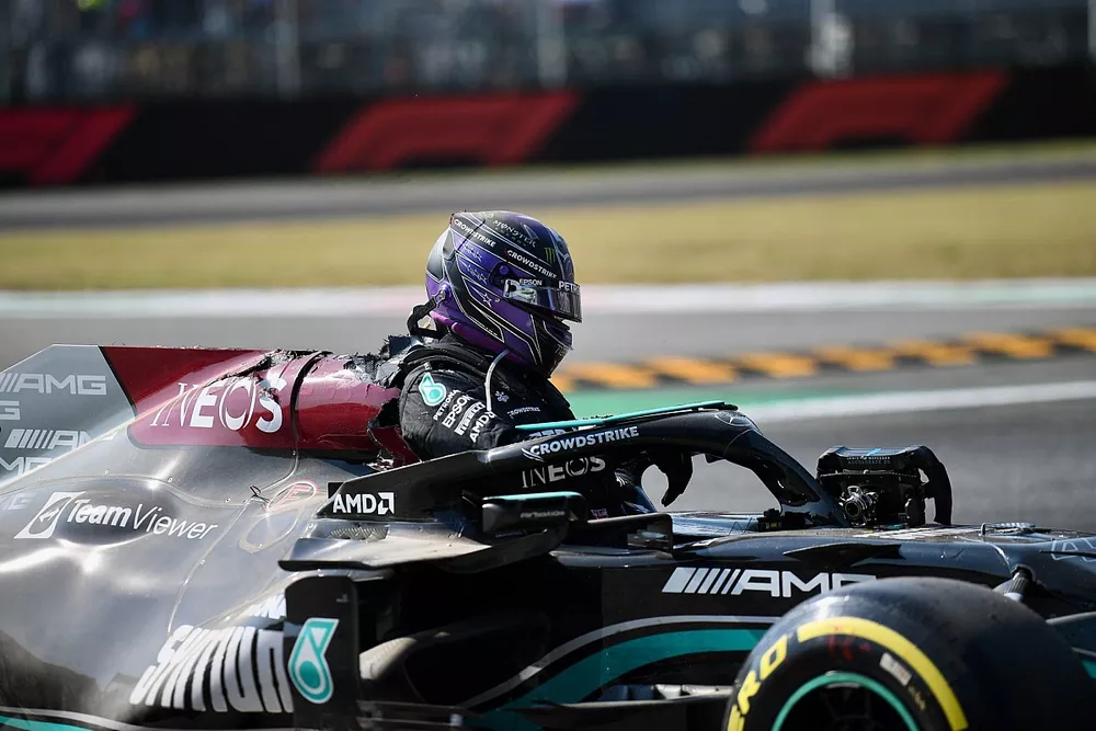 Lewis Hamilton, Mercedes, after his crash