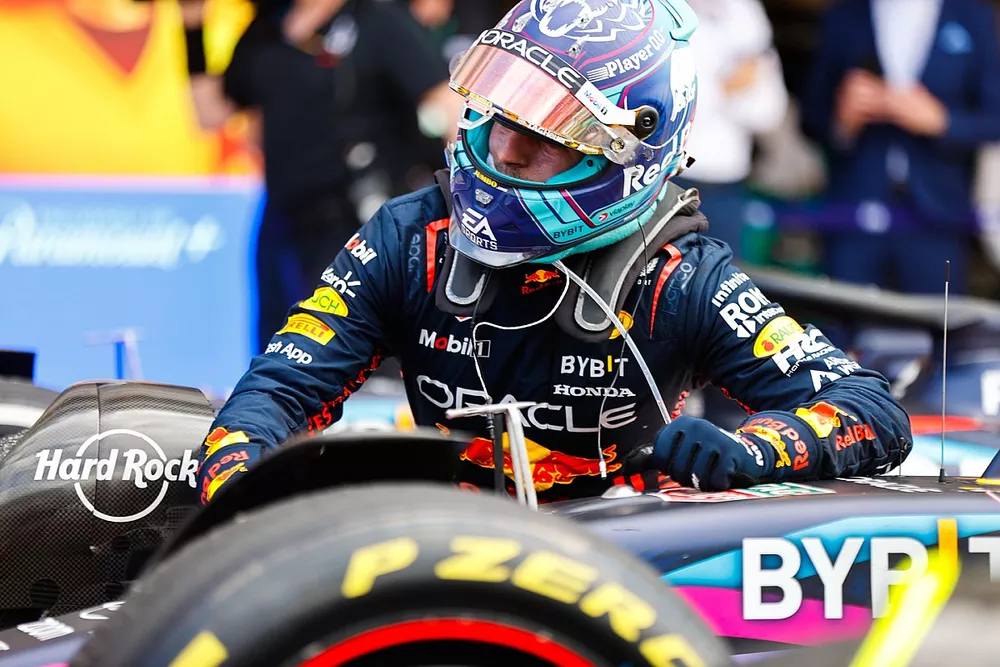 Max Verstappen, Red Bull Racing, 1st position, arrives in Parc Ferme