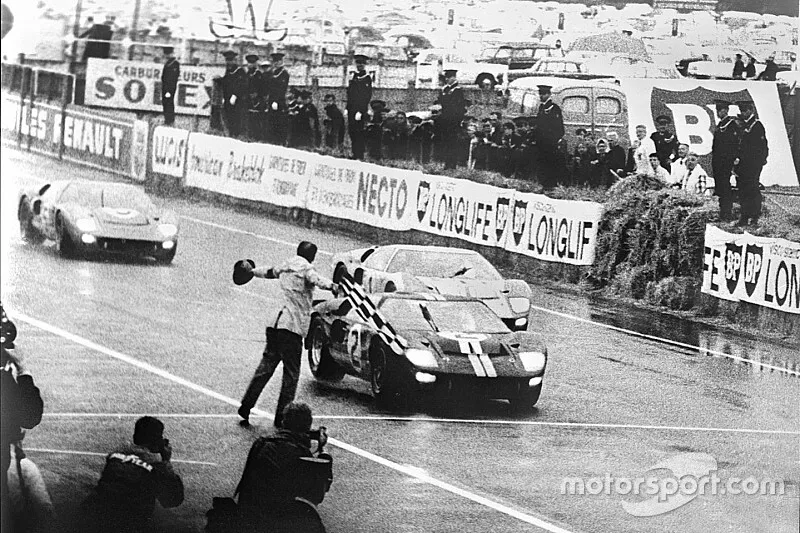 Ford's first win in the 24 Hours of Le Mans, 1966: the winning Ford GT-40 Mark II driven by Bruce McLaren and Chris Amon