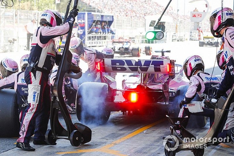 Sergio P&eacute;rez, Racing Point RP19 pit stop con giro de rueda