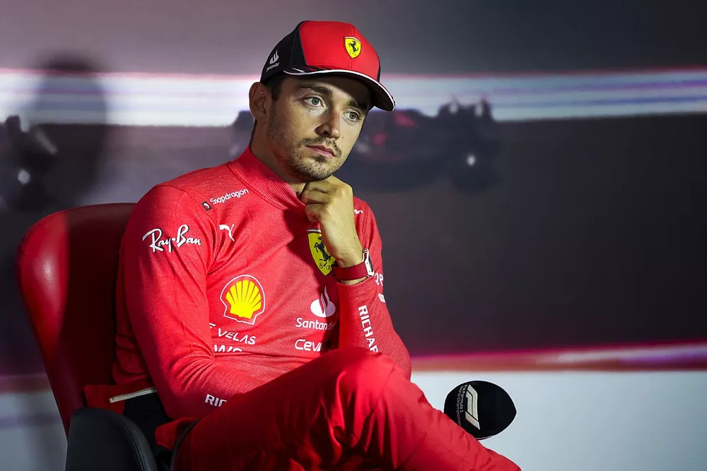 Charles Leclerc, Ferrari, 3ª posición, en la rueda de prensa