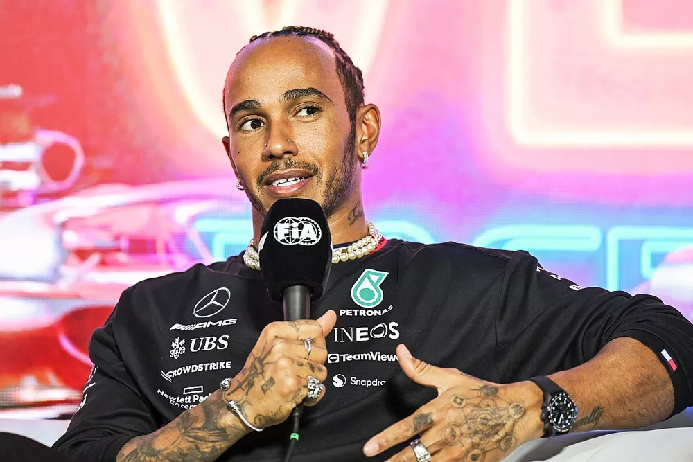 Lewis Hamilton, Mercedes-AMG, during the drivers press conference