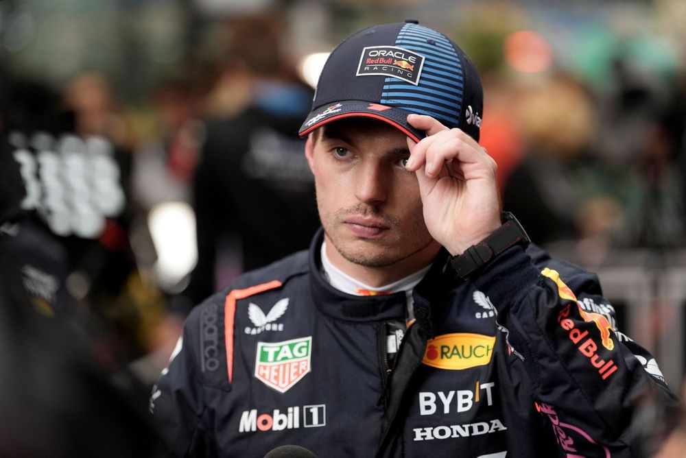 Max Verstappen, Red Bull Racing, talks to the media