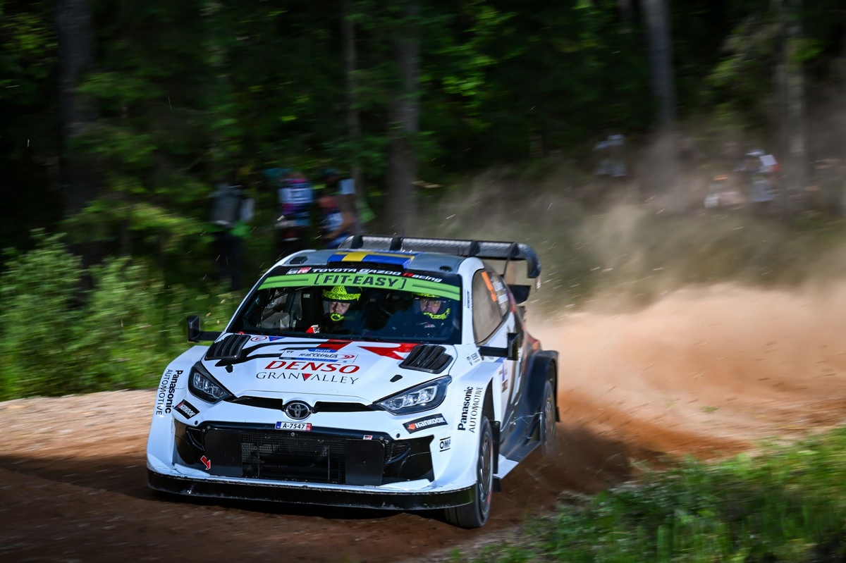 image of "Oliver Solberg stuns WRC field to lead Rally Estonia on Rally1 return"