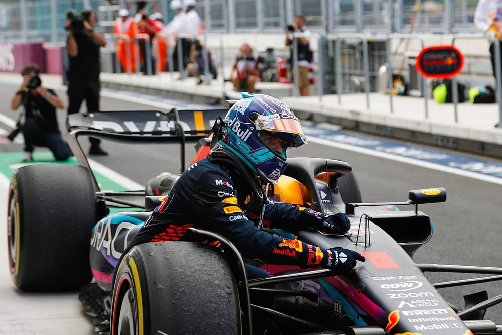 Max Verstappen, Red Bull Racing, 1st position, arrives in Parc Ferme