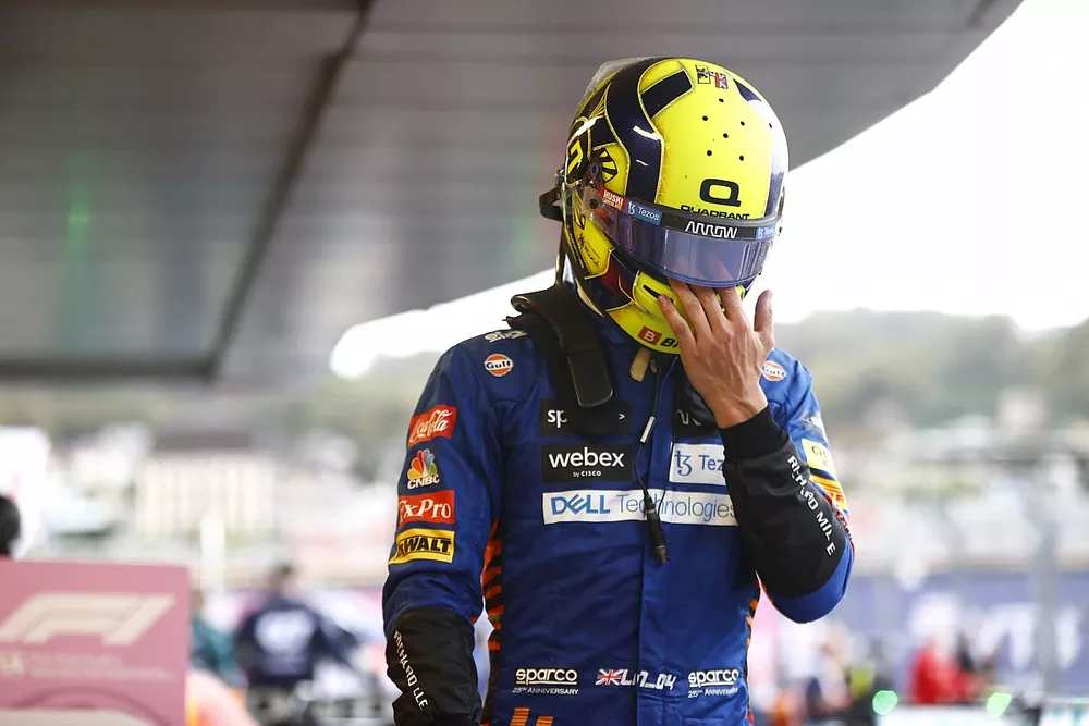 Lando Norris, McLaren, comiserates in Parc Ferme