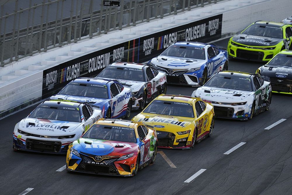 Kyle Busch, Joe Gibbs Racing, Toyota Camry M&M's, William Byron, Hendrick Motorsports, Chevrolet Camaro Valvoline, Joey Logano, Team Penske, Ford Mustang Shell Pennzoil, Kyle Larson, Hendrick Motorsports, Chevrolet Camaro HendrickCars.com