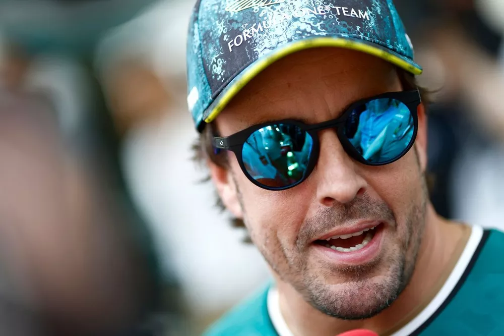 Fernando Alonso, Aston Martin F1 Team, talks to the media 