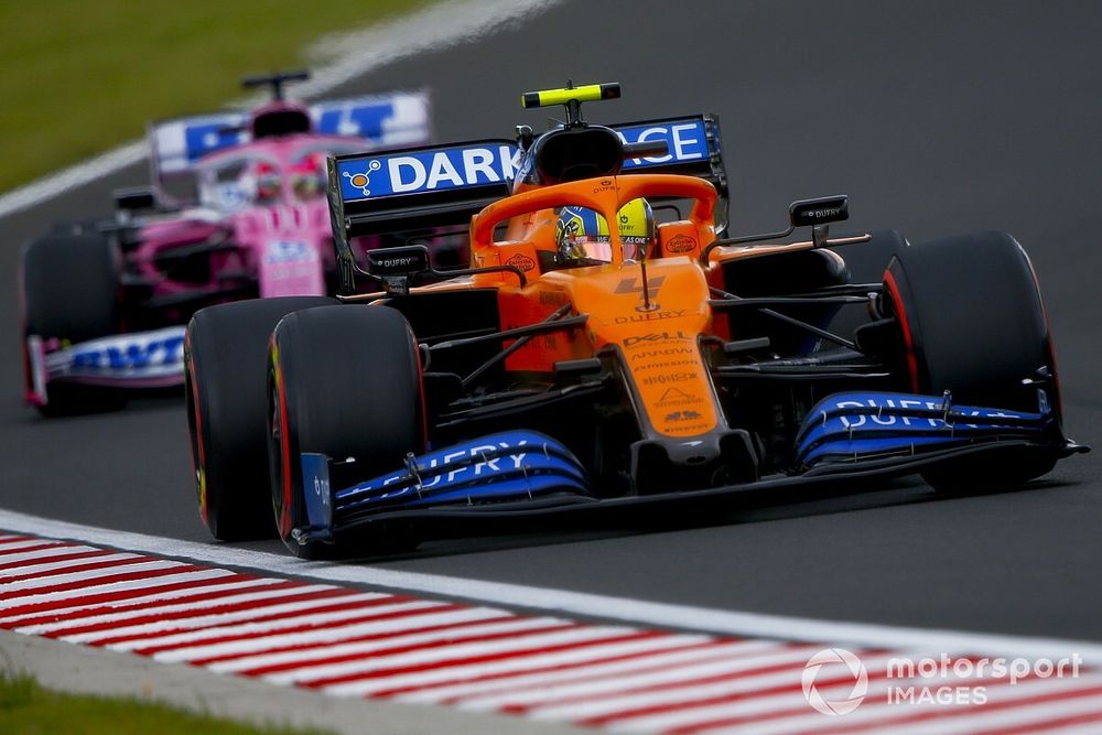 Lando Norris, McLaren MCL35, Sergio Pérez, Racing Point RP20