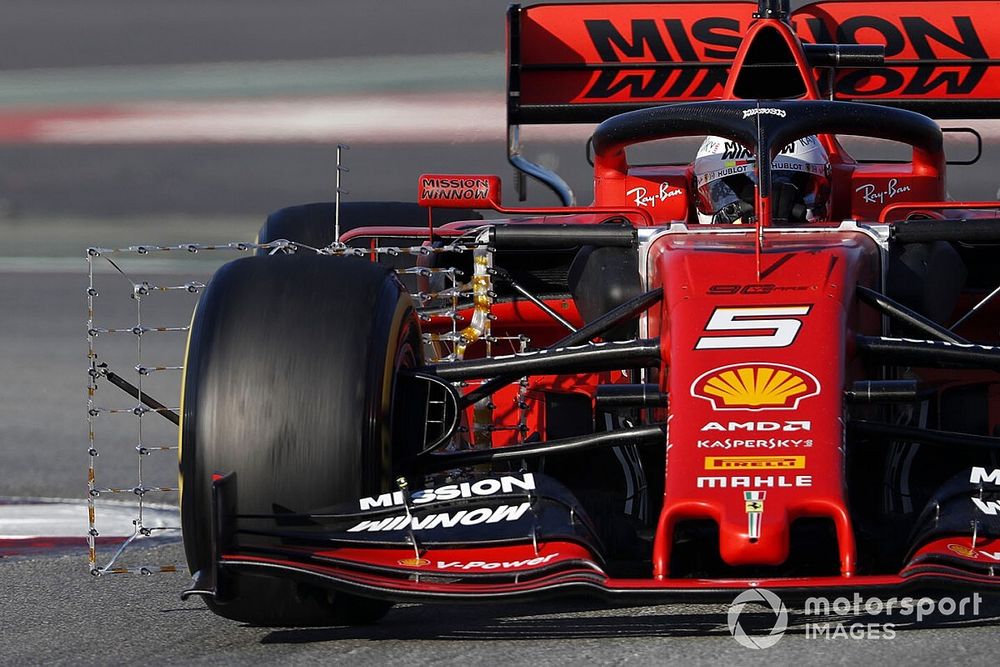 Sebastian Vettel, Ferrari SF90, con sensores aerodinámicos