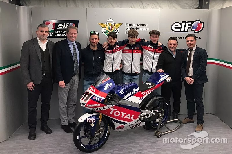 Kevin Zannoni #111, Andrea Natali #3, Andrea Giombini #8, Filippo Redaelli - Amministratore Delegato di Total Italia, Fausto Gresini, Manuel Poggiali