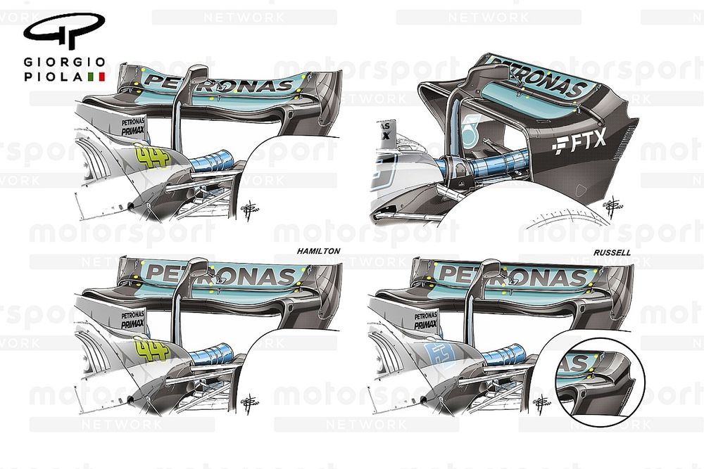 Mercedes W13 rear wing comparison