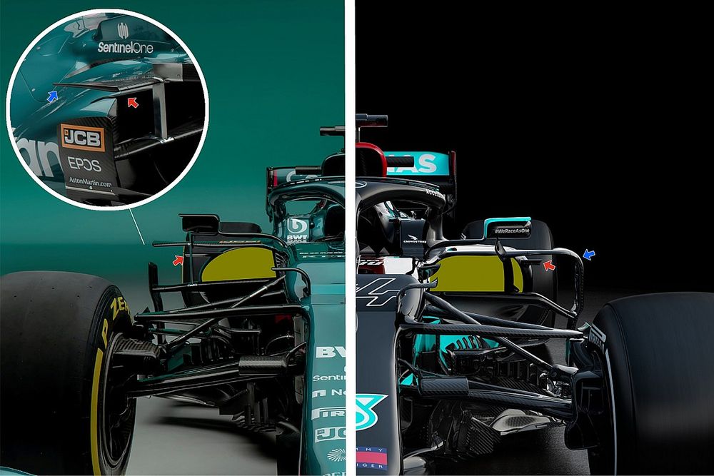 Aston Martin AMR21, Mercedes AMG F1 W12, side pods