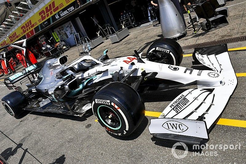Mercedes AMG F1 W10 with special 125th year in motorsport livery
