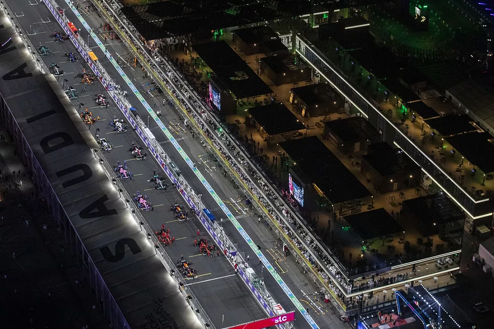 An aerial view of the grid prior to the start