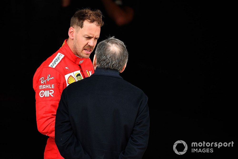 Sebastian Vettel, Ferrari, talks to Jean Todt, President, FIA