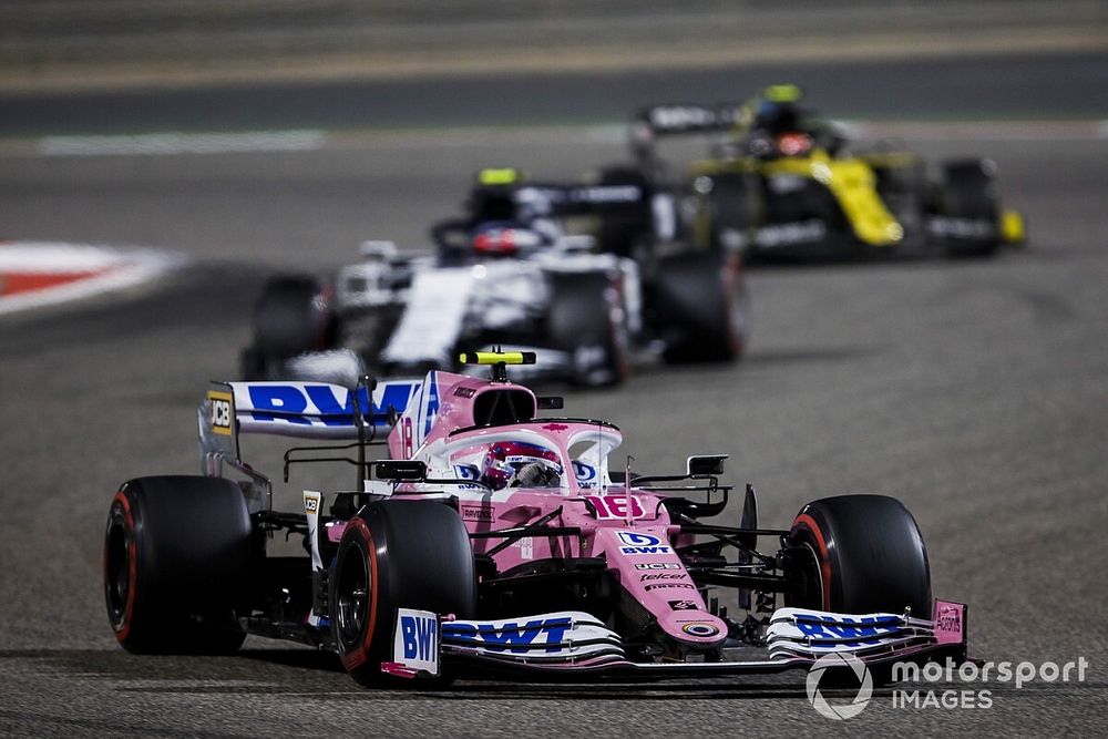 Lance Stroll, Racing Point RP20, Pierre Gasly, AlphaTauri AT01, and Esteban Ocon, Renault F1 Team R.S.20