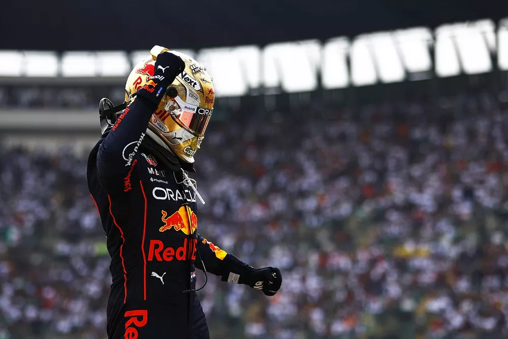 Max Verstappen, Red Bull Racing, 1st position, celebrates on arrival in Parc Ferme