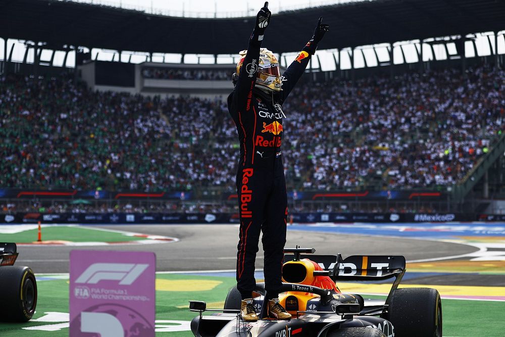 Max Verstappen, Red Bull Racing, 1st position, celebrates on arrival in Parc Ferme