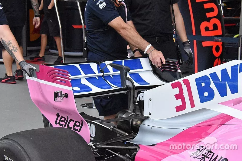 Detalle del aler&oacute;n trasero del Racing Point Force India