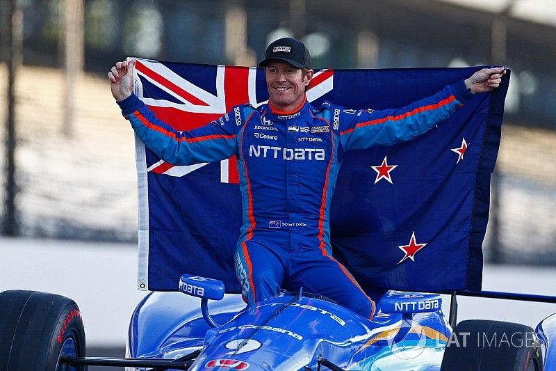 Scott Dixon, Chip Ganassi Racing Honda poses for front row photos