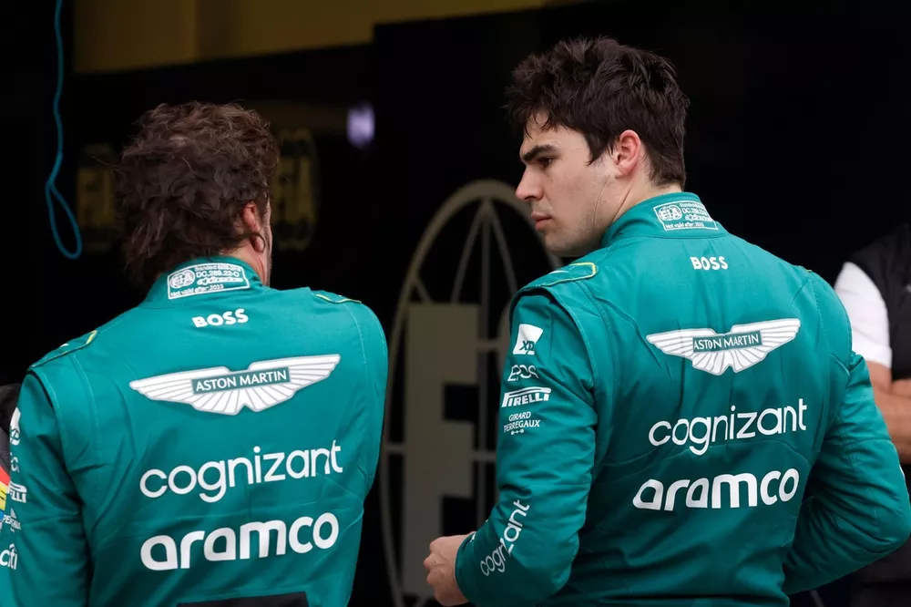 Fernando Alonso, Aston Martin F1 Team, Lance Stroll, Aston Martin F1 Team, en Parc Ferme tras la clasificaci&oacute;n