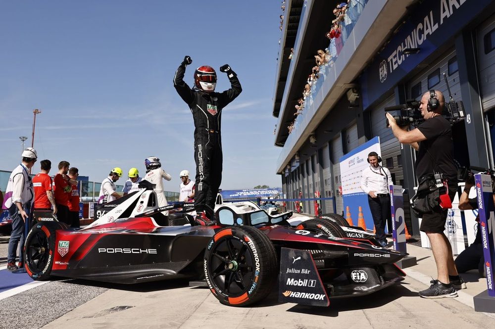 Pascal Wehrlein, Porsche, 1st position, celebrates on arrival in Parc Ferme
