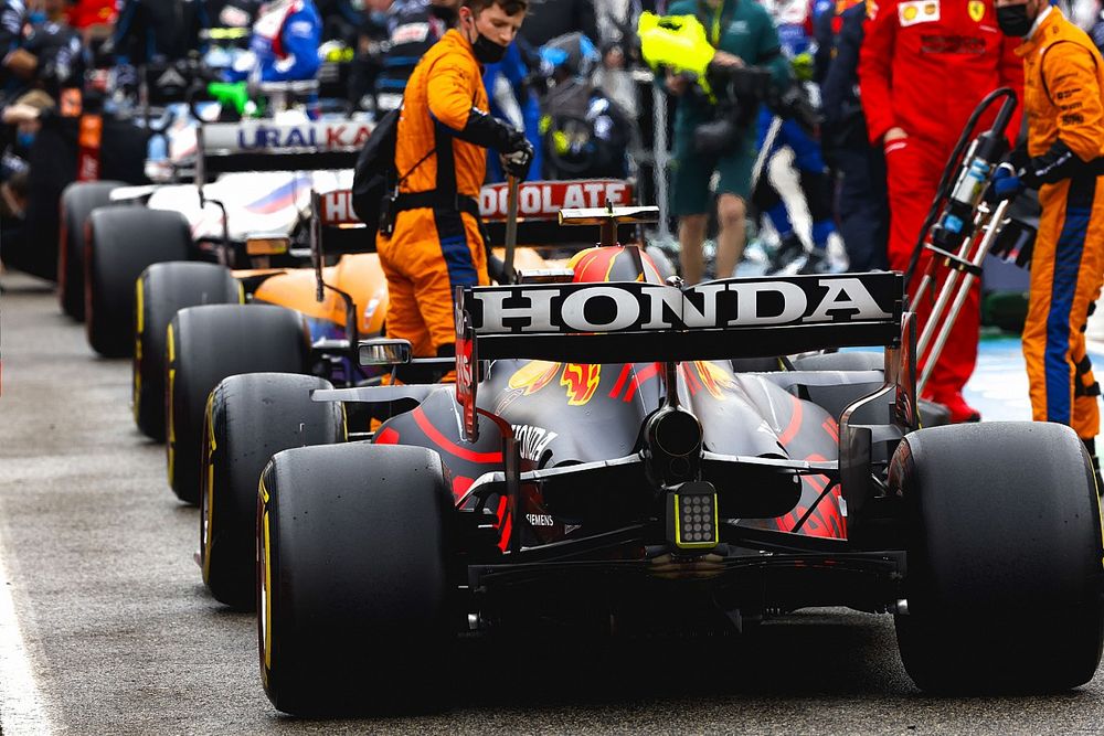 Sergio Perez, Red Bull Racing RB16B, in pit lane