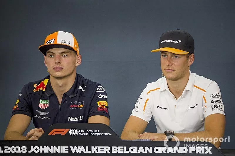 Max Verstappen, Red Bull Racing en Stoffel Vandoorne, McLaren in de persconferentie