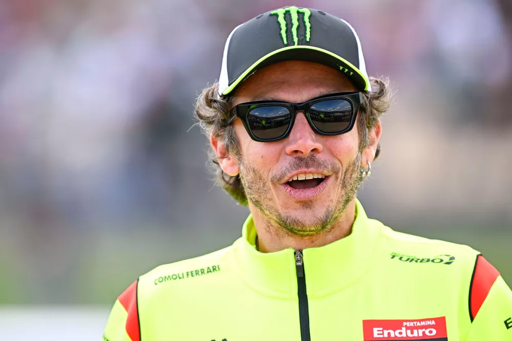 Valentino Rossi celebrates Fabio Di'Giannantonio taking victory