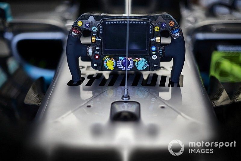 The steering wheel of the Mercedes AMG F1 W10