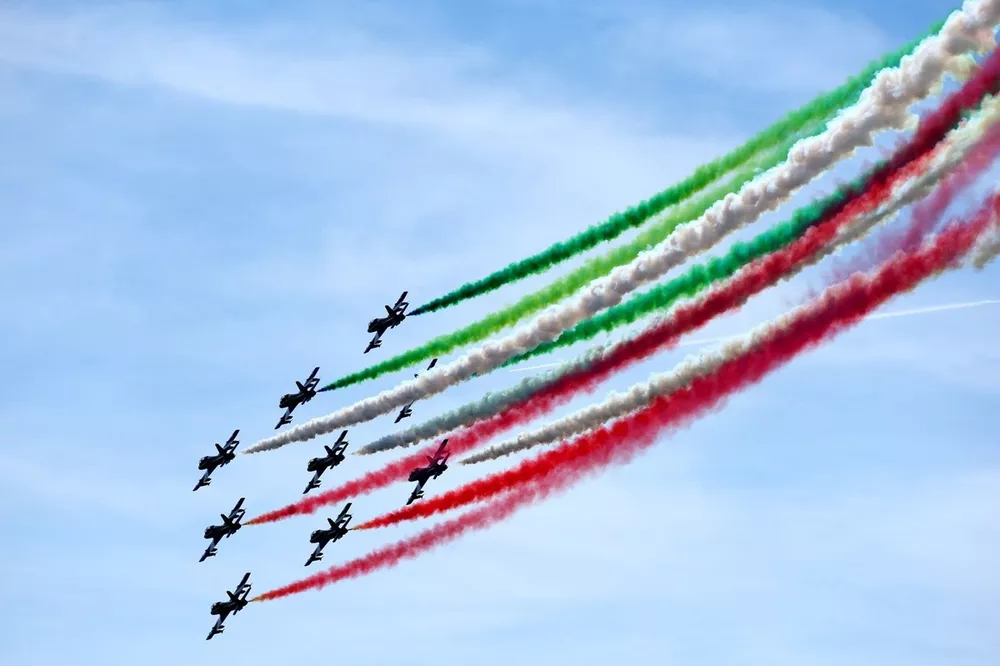 A flyover shows the flag of Italy prior to the F1 Grand Prix of Italy.