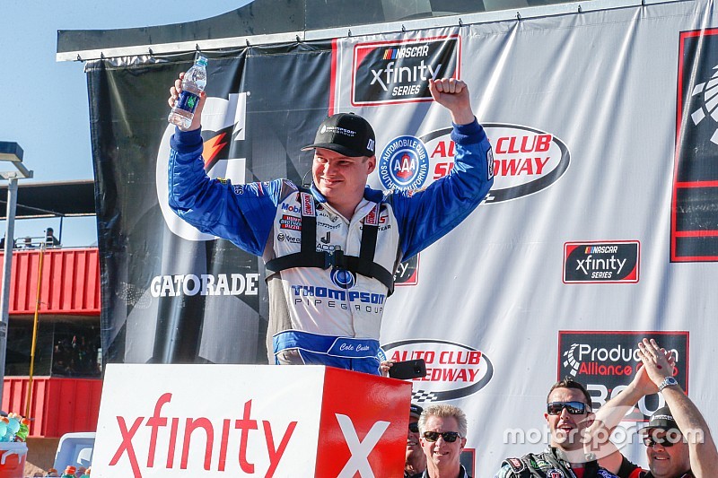Cole Custer holds off Kyle Busch to win Fontana Xfinity race